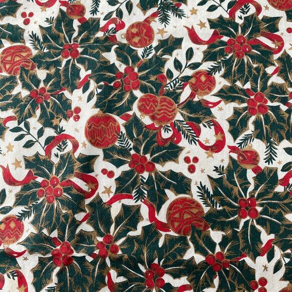 Christmas tablecloth cream red green holly & ornaments festive traditional cloth - Picture 1 of 8
